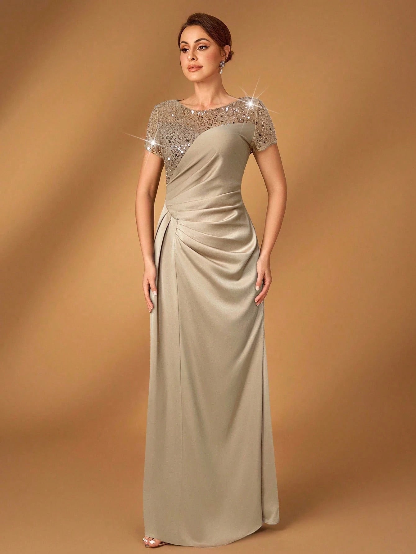Serin Navy Blue,Winter,Formal,Evening,Elegant Luxurious Pearl & Sequin Embellished Satin Ruched Fishtail Hem - image 5