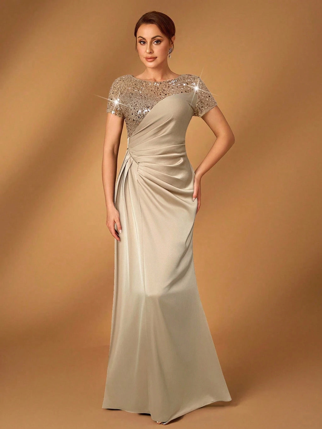 Serin Navy Blue,Winter,Formal,Evening,Elegant Luxurious Pearl & Sequin Embellished Satin Ruched Fishtail Hem - image 6