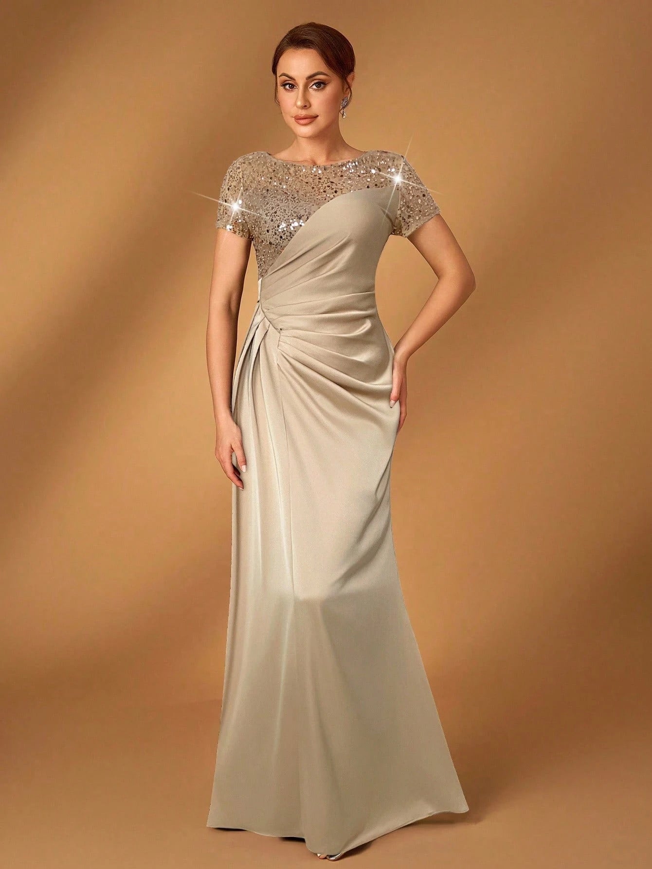 Serin Navy Blue,Winter,Formal,Evening,Elegant Luxurious Pearl & Sequin Embellished Satin Ruched Fishtail Hem - image 6
