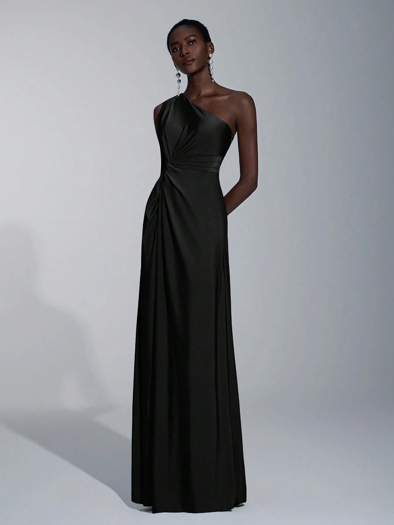 Elitara Women's Emerald Green Winter Elegant Formal One-Shoulder Twisted Knitted Dress, Floor Length A-Line - image 12