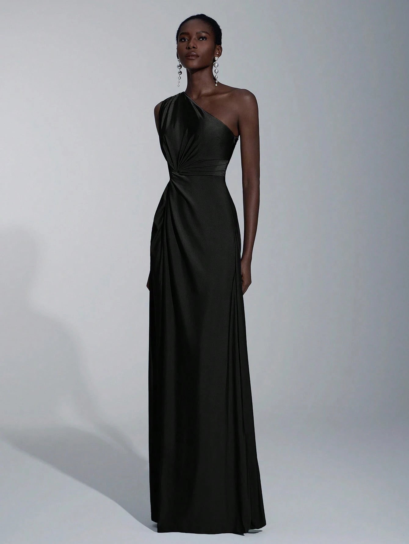 Elitara Women's Emerald Green Winter Elegant Formal One-Shoulder Twisted Knitted Dress, Floor Length A-Line - image 15