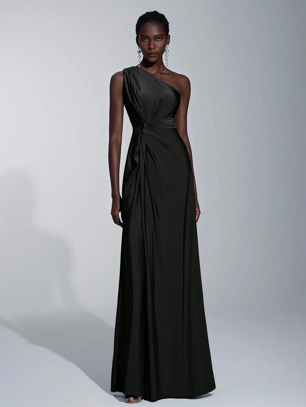 Elitara Women's Emerald Green Winter Elegant Formal One-Shoulder Twisted Knitted Dress, Floor Length A-Line - image 16