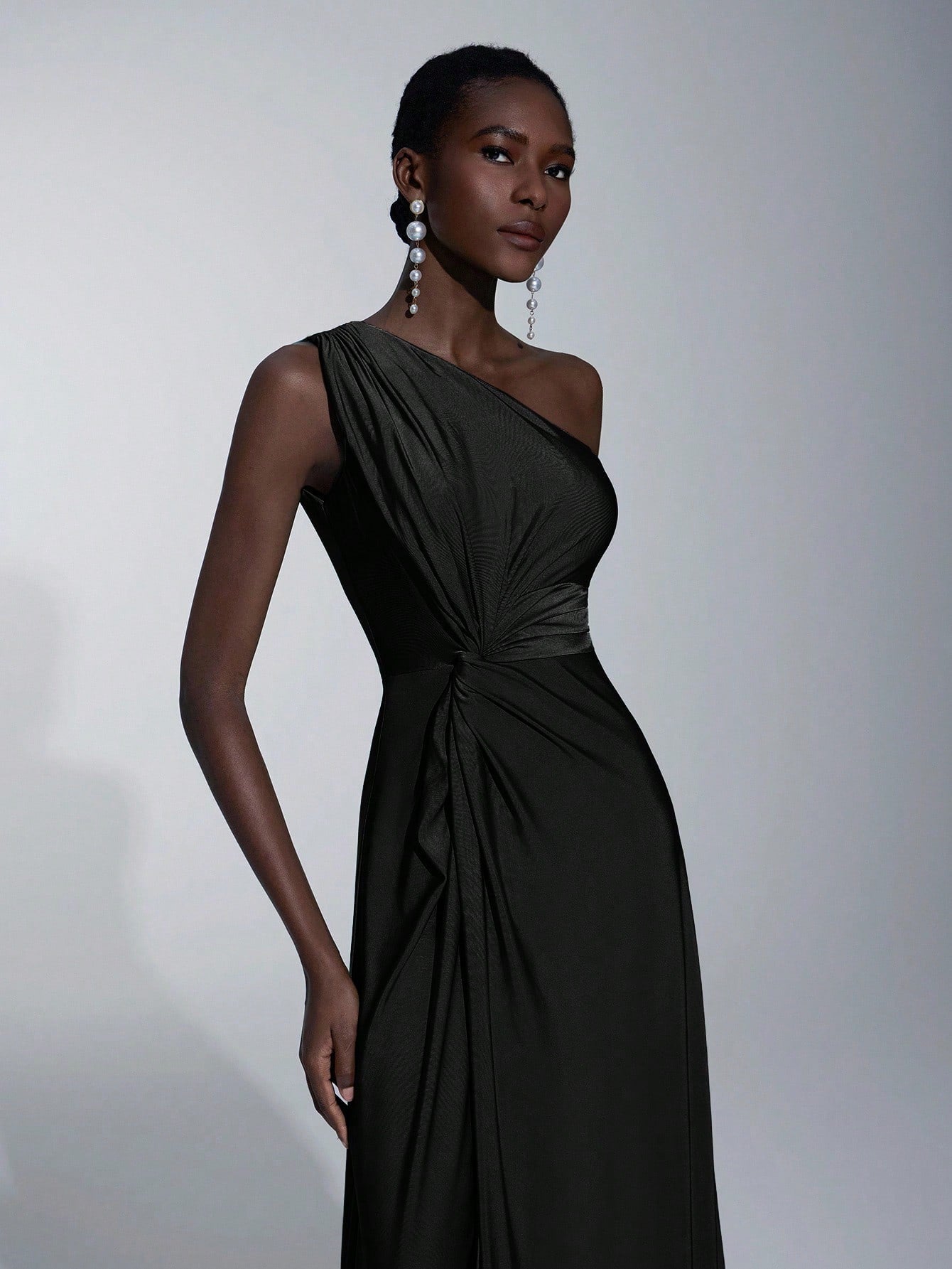 Elitara Women's Emerald Green Winter Elegant Formal One-Shoulder Twisted Knitted Dress, Floor Length A-Line - image 11