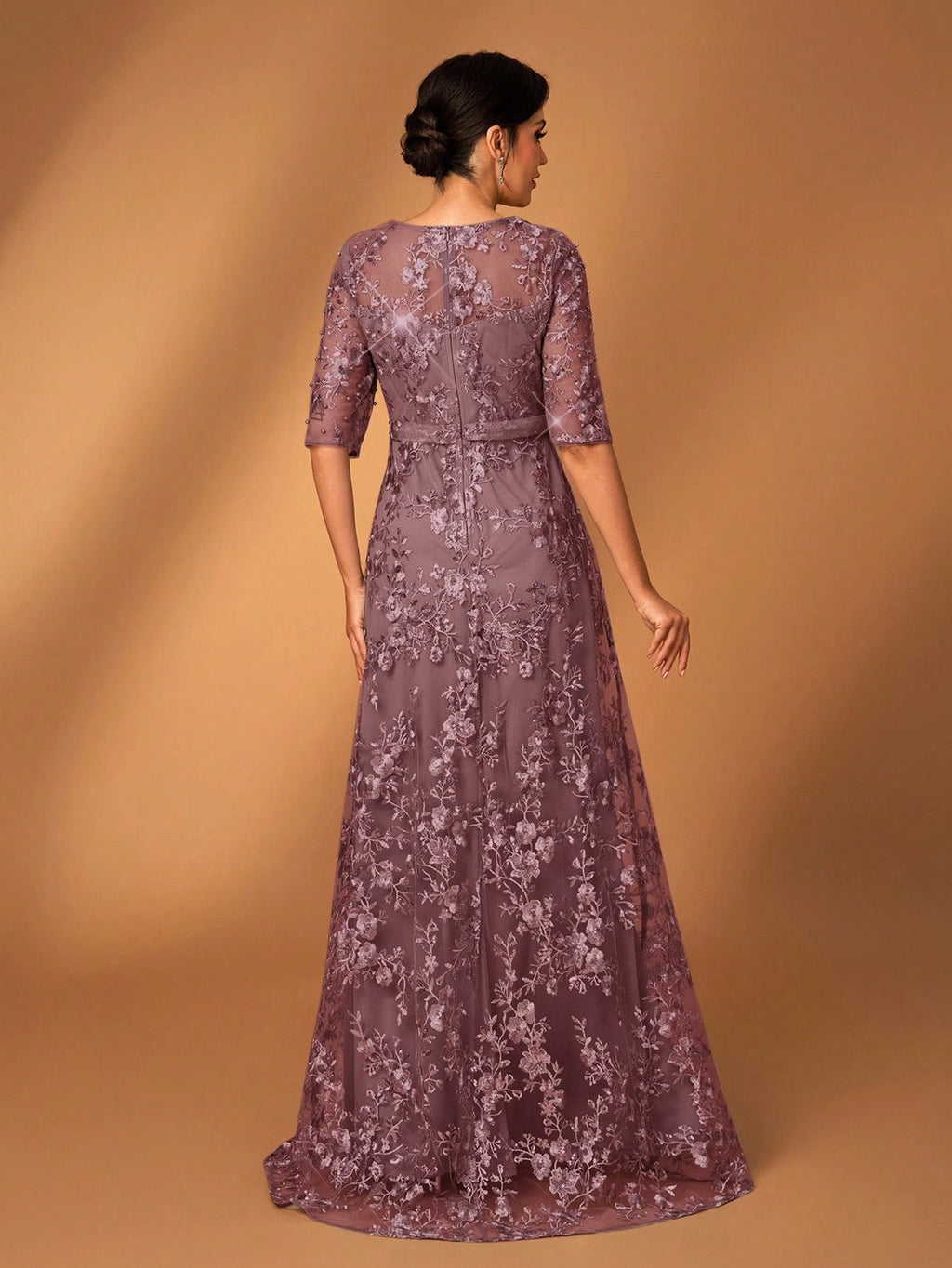 Serin Dusty Pink,Summer,Elegant,Brides Maid,Formal Party,Wedding Dress,Lace V-Neck Sheer Short Sleeve A-Line - image 9