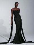 Belle Elegant Romantic Green Woven Matte Flutter Decor Open Shoulder Sweetheart Fitted Fishtail Bridesmaid