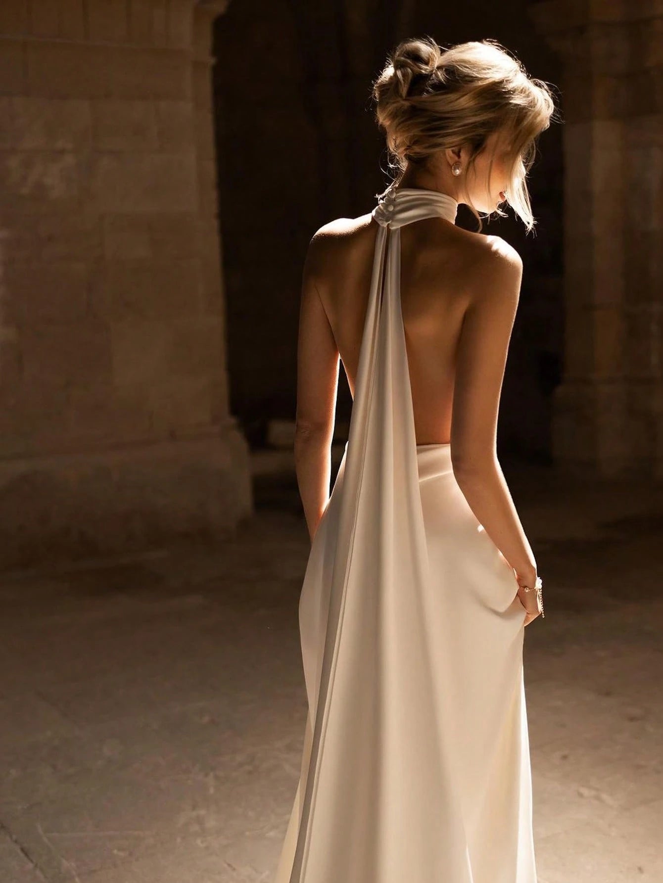 Basrey New Elegant White Spaghetti Strap Deep V-Neck High Waist Fitted Backless Satin Cocktail Party Mermaid - image 5