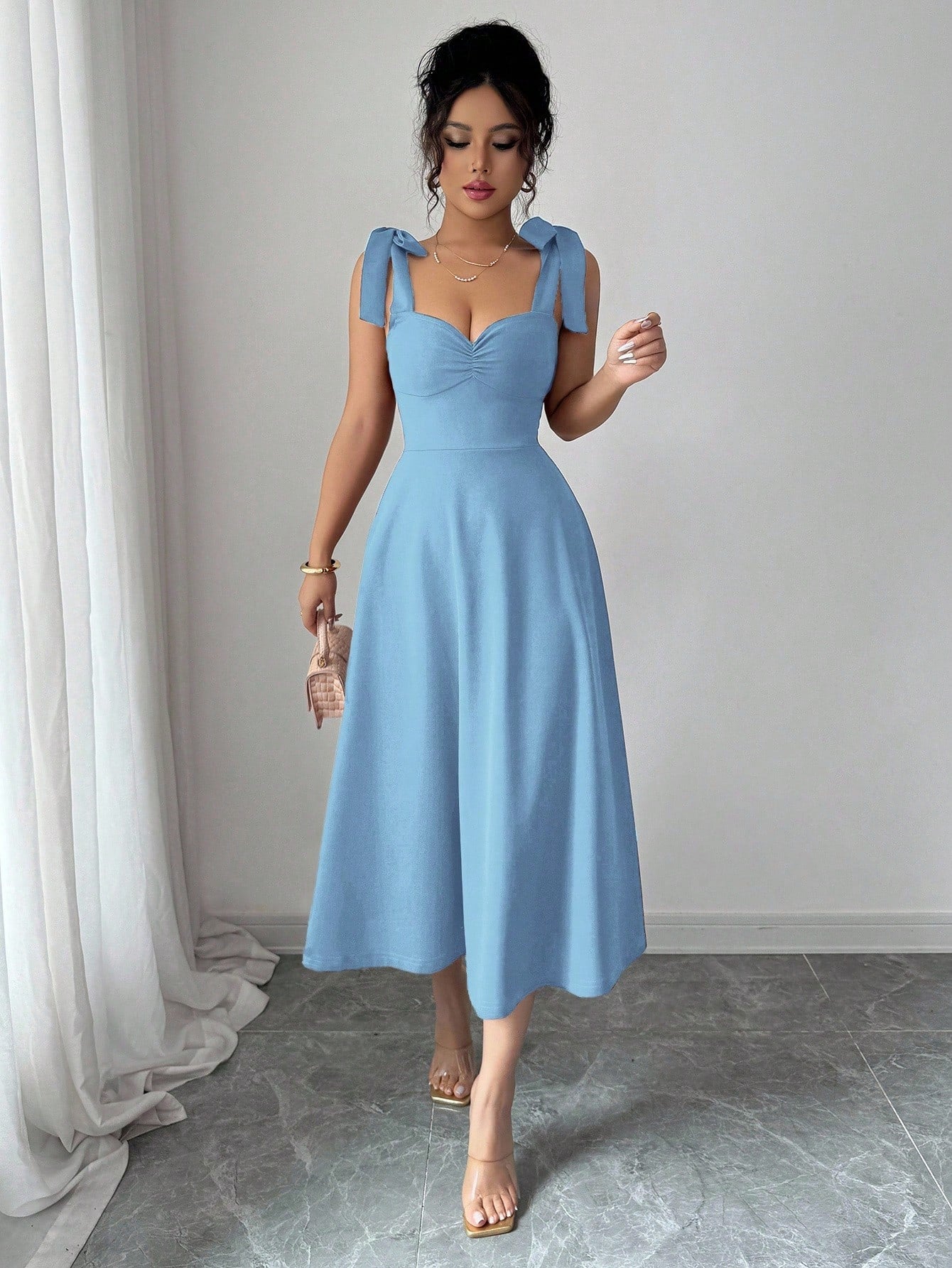 Elenzga Sleeveless Tie-Up Cinched Waist A-Line Elegant Romantic Women