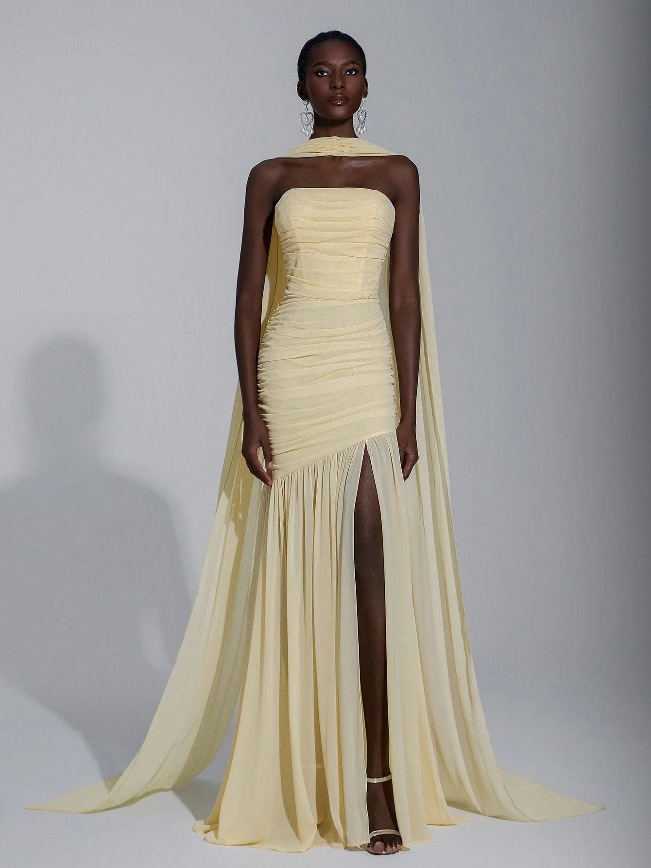 Elitara Elegant Light Yellow Summer Chic Chiffon Dress,Formal Prom Wedding Bridesmaid Fishtail Dress,Halter - image 18