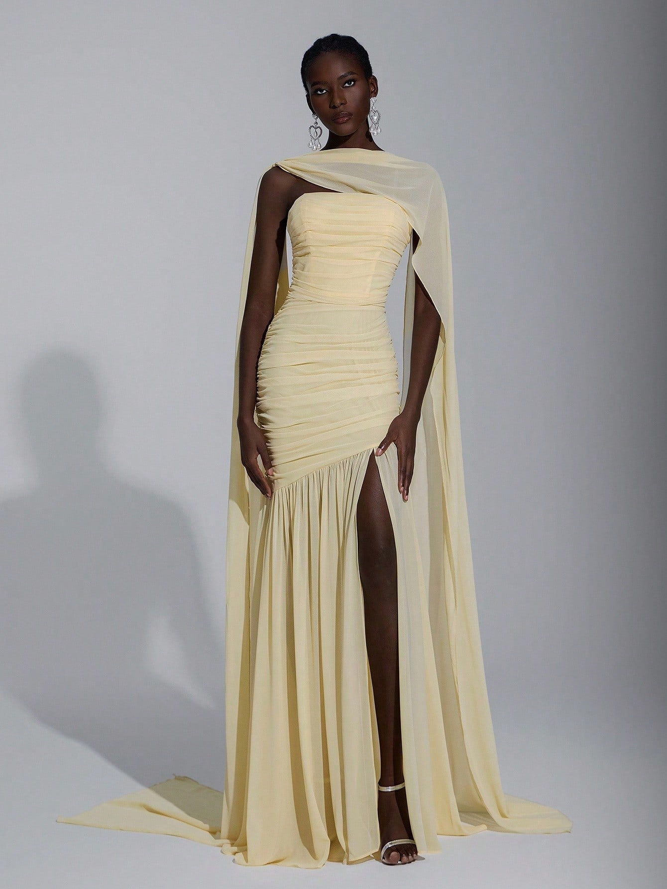 Elitara Elegant Light Yellow Summer Chic Chiffon Dress,Formal Prom Wedding Bridesmaid Fishtail Dress,Halter - image 8