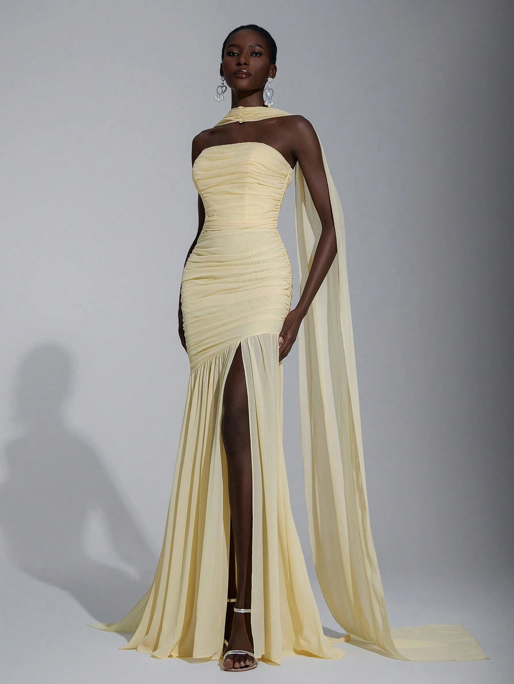 Elitara Elegant Light Yellow Summer Chic Chiffon Dress,Formal Prom Wedding Bridesmaid Fishtail Dress,Halter - image 20