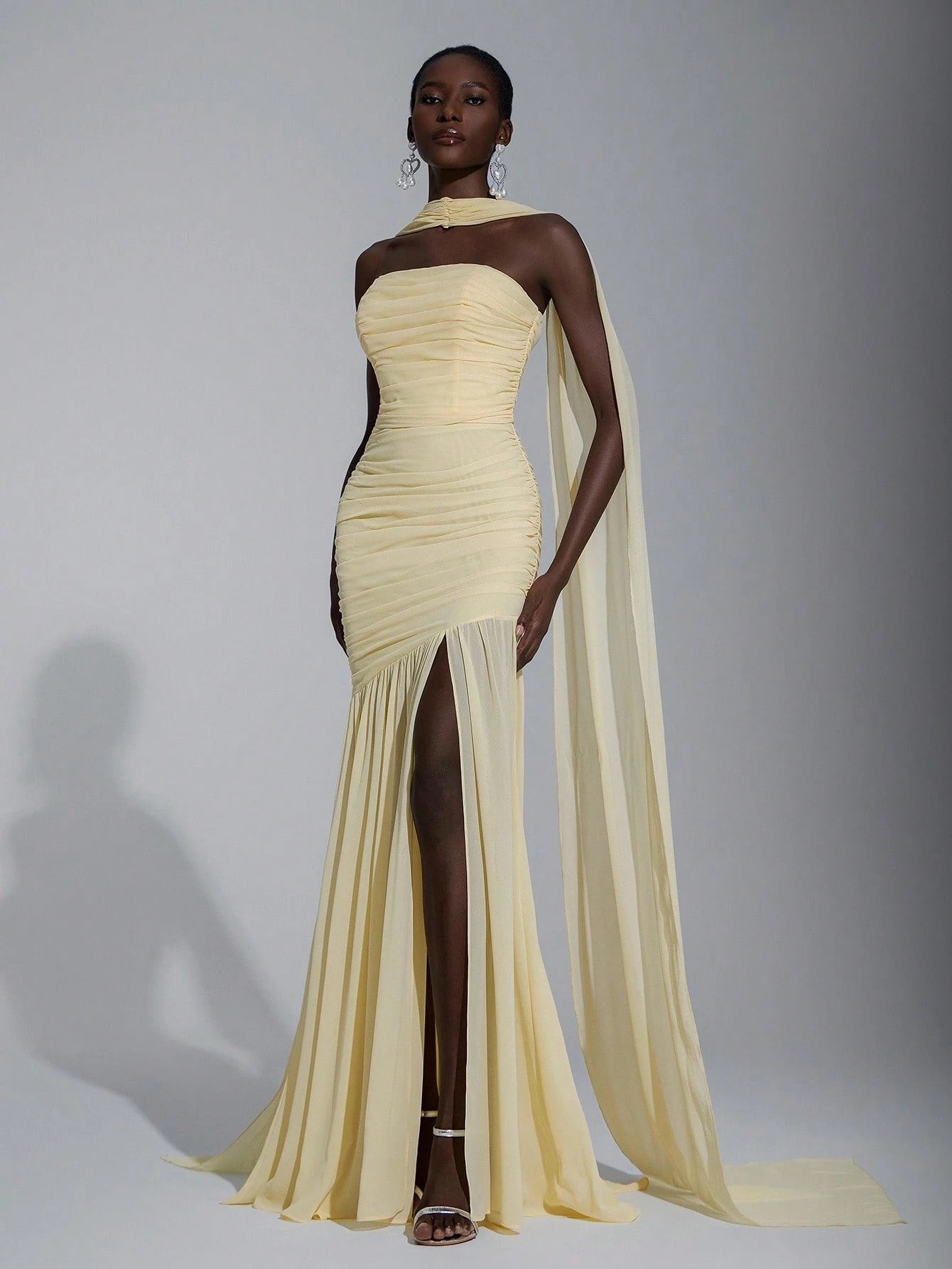 Elitara Elegant Light Yellow Summer Chic Chiffon Dress,Formal Prom Wedding Bridesmaid Fishtail Dress,Halter - image 20