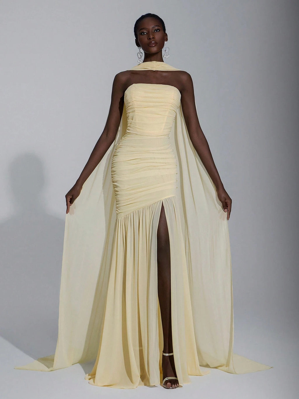 Elitara Elegant Light Yellow Summer Chic Chiffon Dress,Formal Prom Wedding Bridesmaid Fishtail Dress,Halter - image 19
