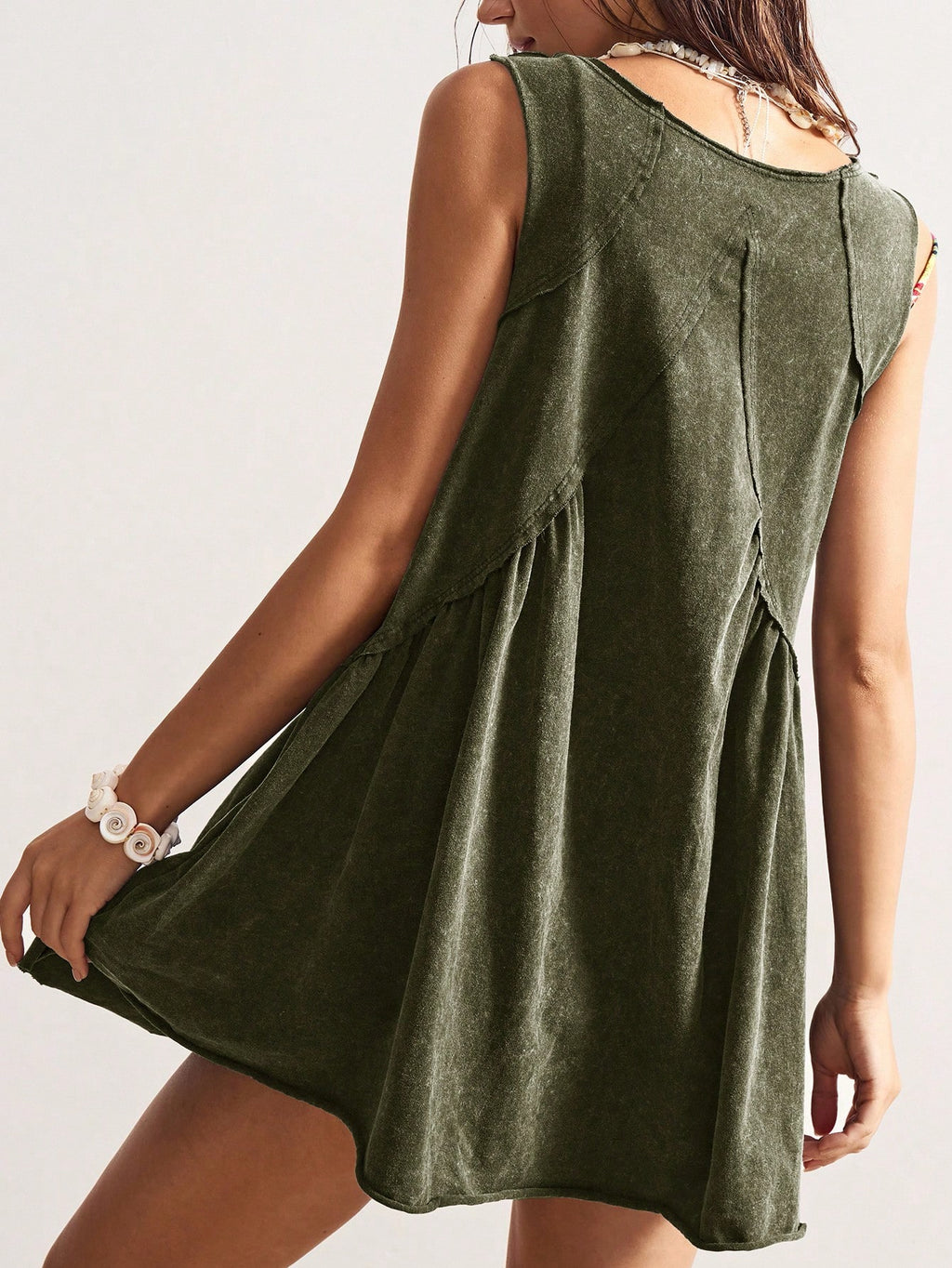 Bohemela Casual Solid Color V-Neck Loose Knit Mini Dress For