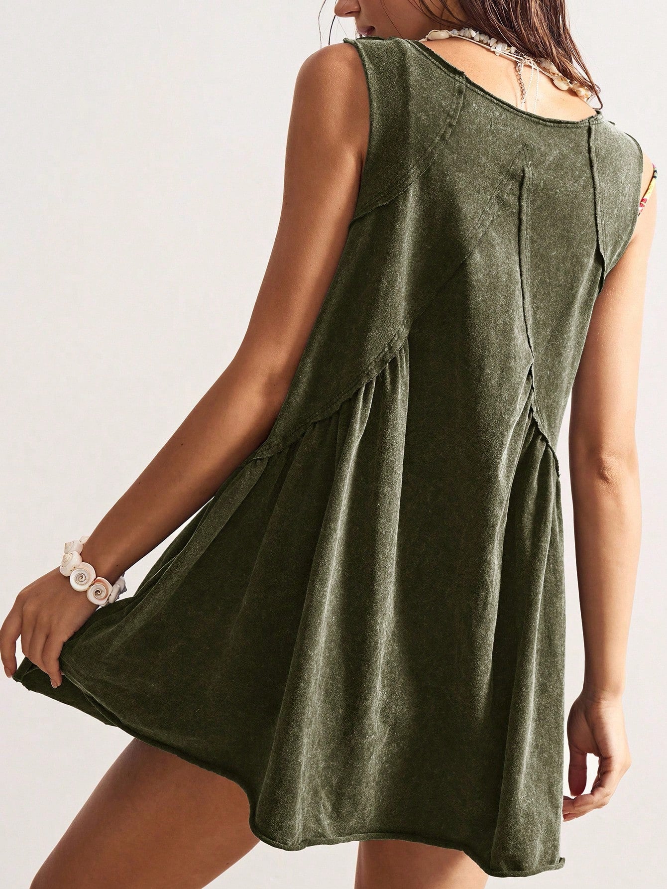 Bohemela Casual Solid Color V-Neck Loose Knit Mini Dress For