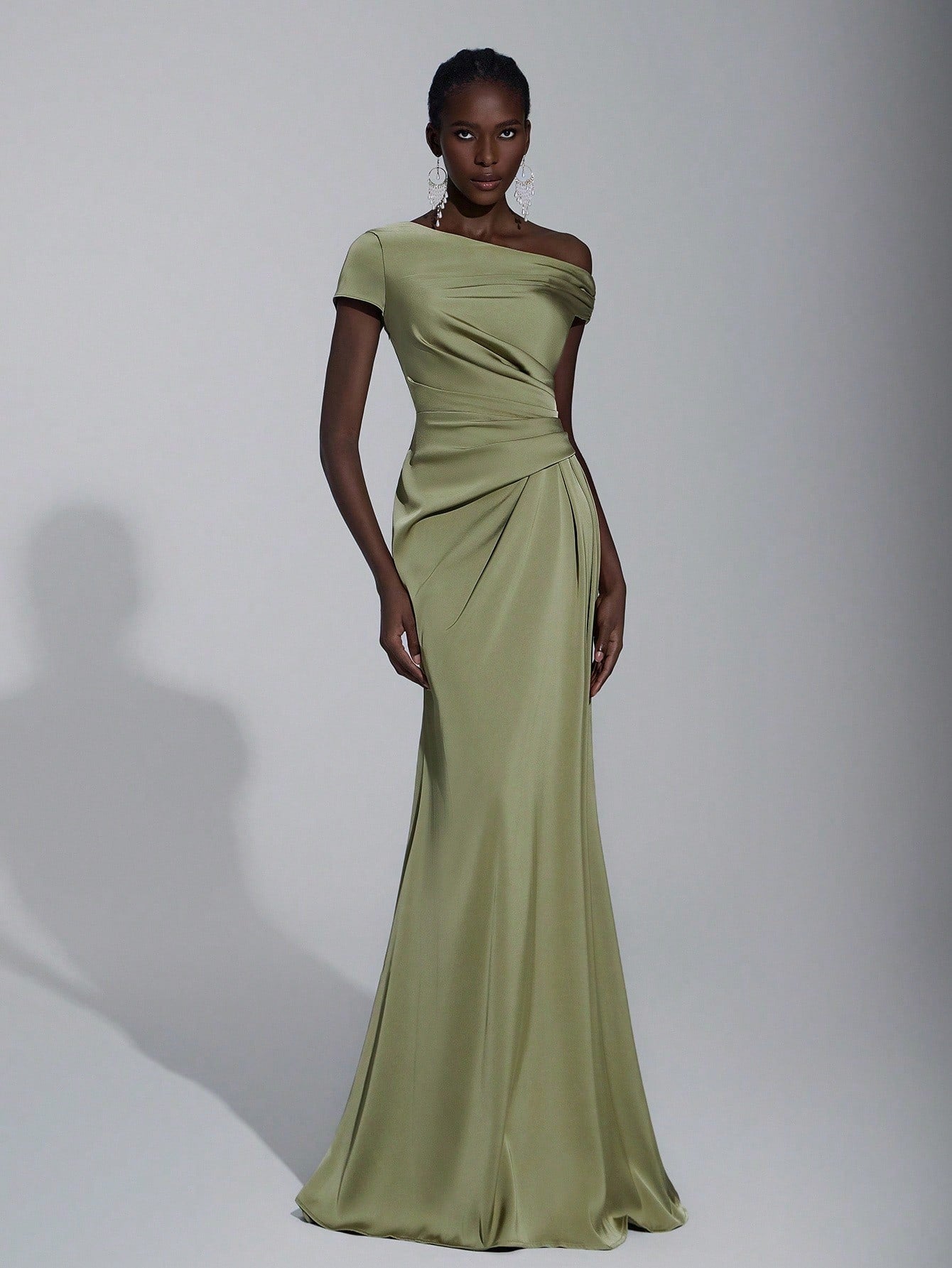 Elitara Elegant Luxurious Satin Ruched Off Shoulder Mermaid Dress, Suitable For Weddings, Parties, Vacations, - image 5