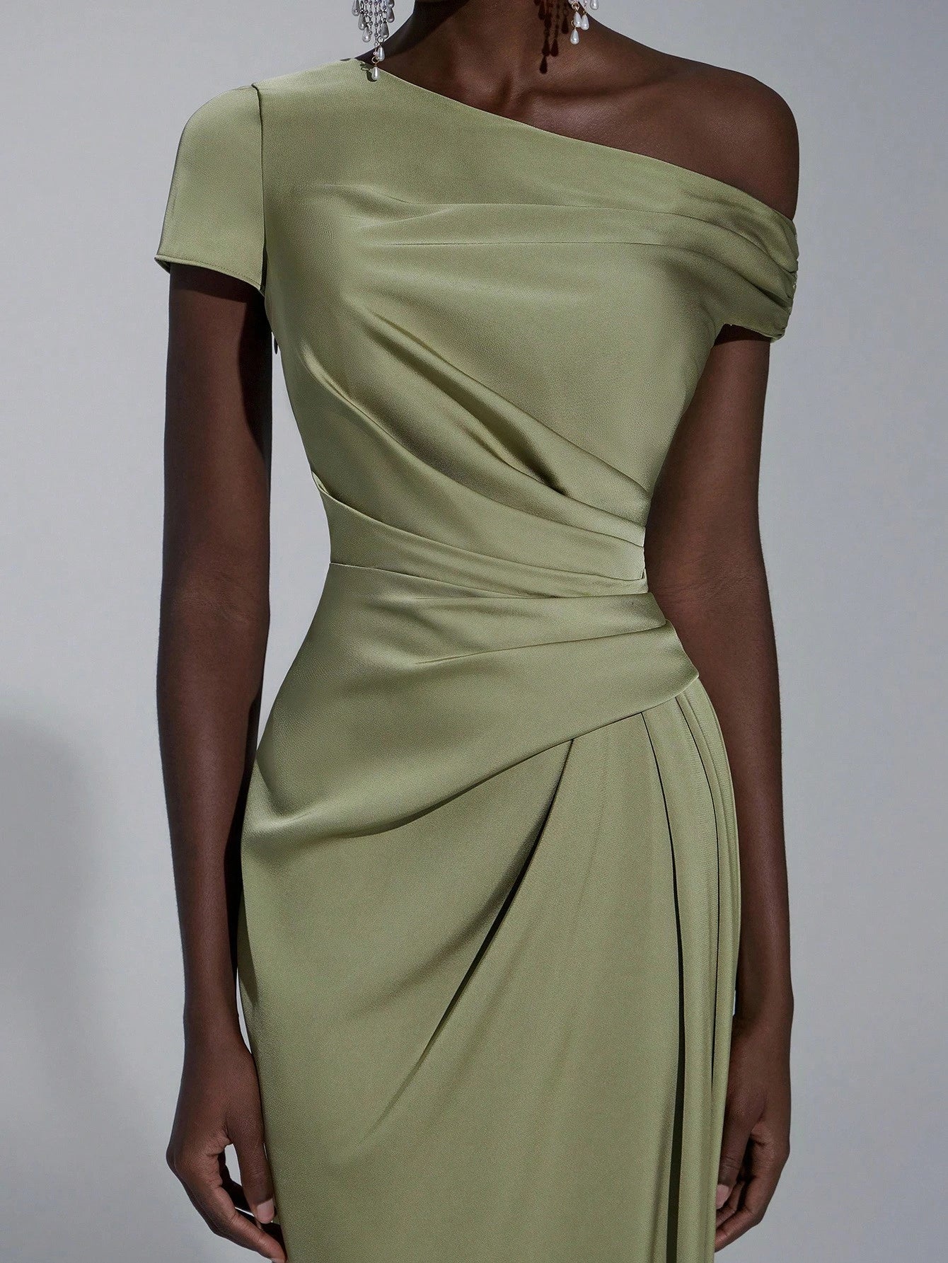 Elitara Elegant Luxurious Satin Ruched Off Shoulder Mermaid Dress, Suitable For Weddings, Parties, Vacations, - image 6