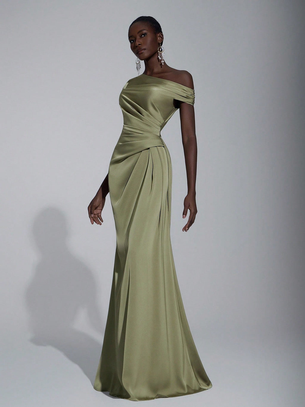 Elitara Elegant Luxurious Satin Ruched Off Shoulder Mermaid Dress, Suitable For Weddings, Parties, Vacations, - image 4
