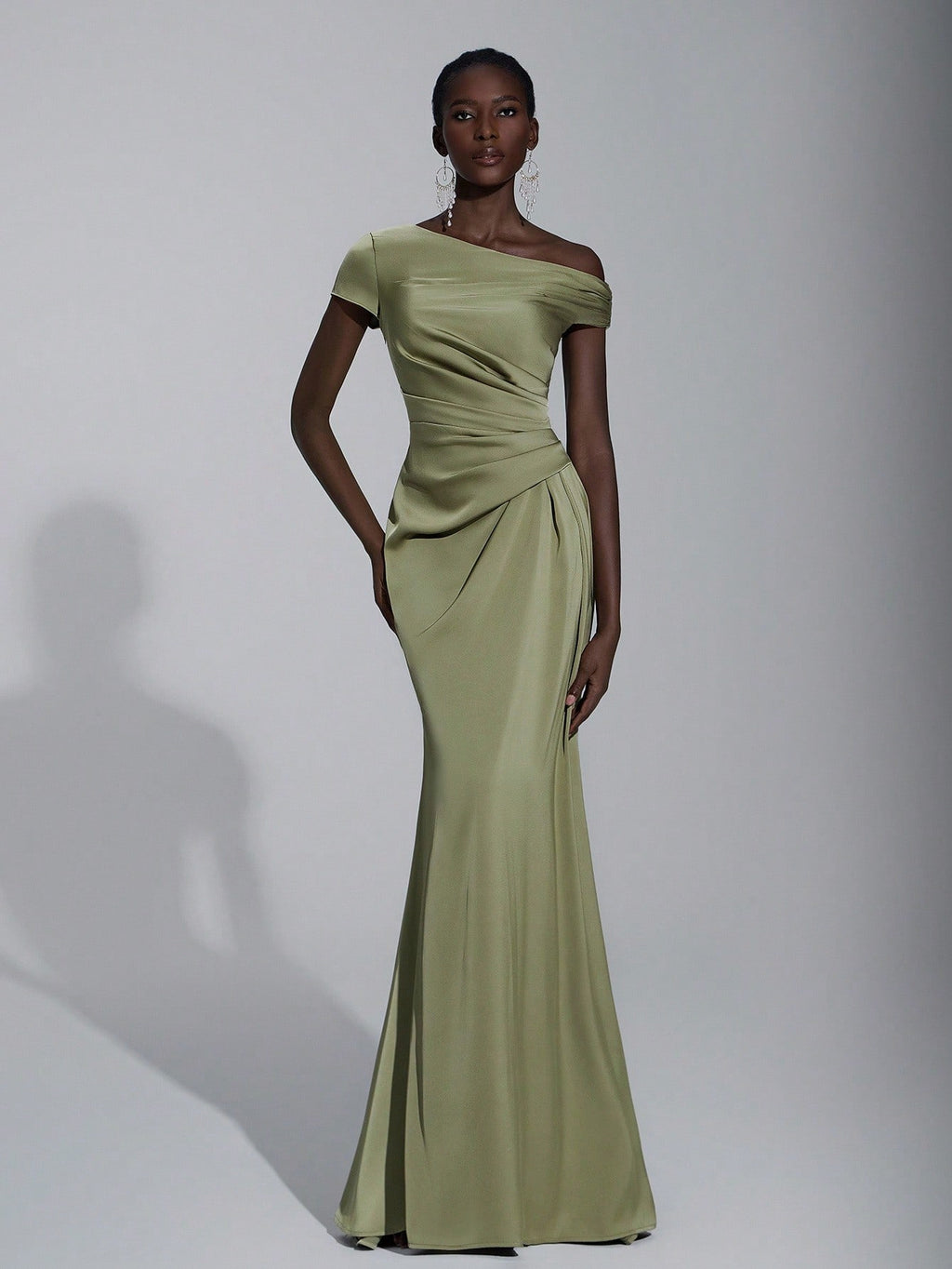 Elitara Elegant Luxurious Satin Ruched Off Shoulder Mermaid Dress, Suitable For Weddings, Parties, Vacations, - image 2