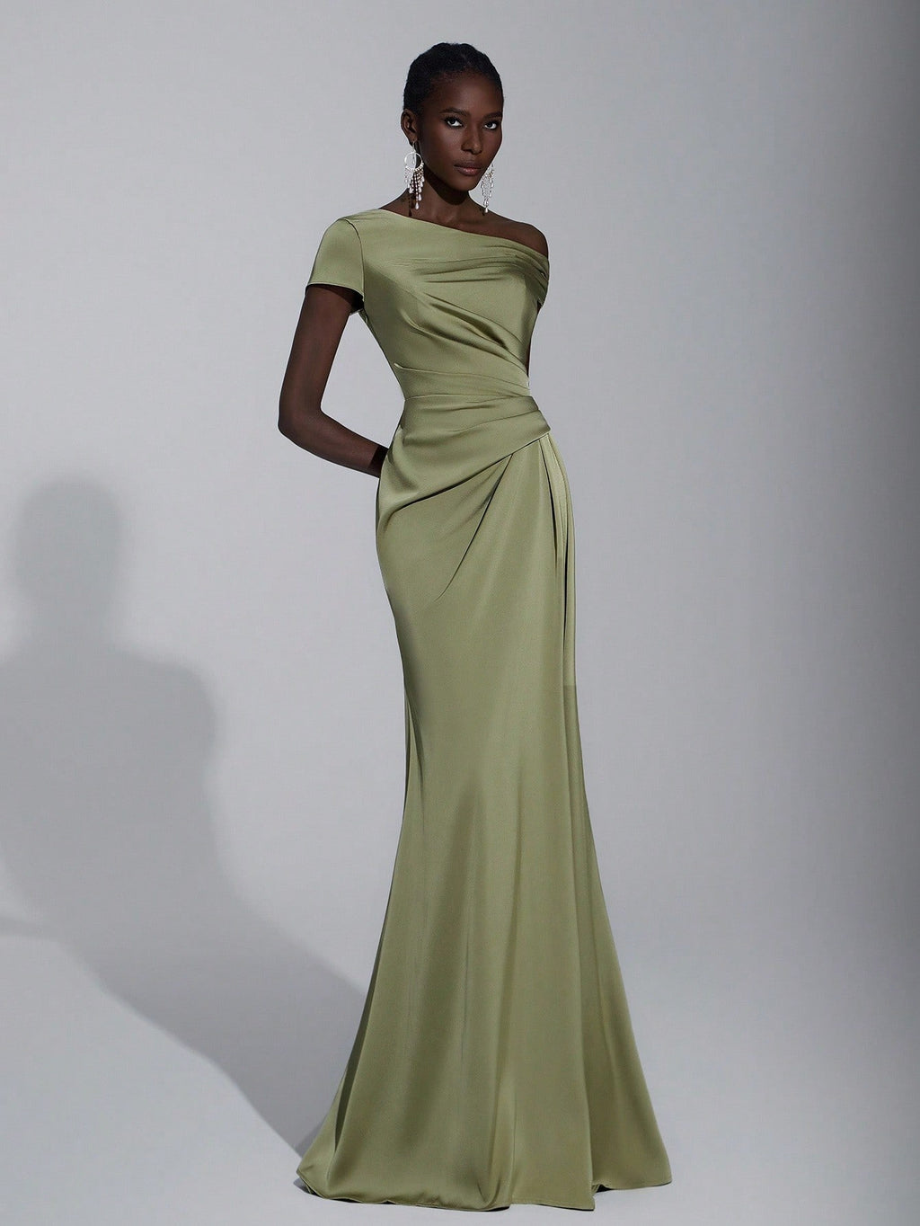 Elitara Elegant Luxurious Satin Ruched Off Shoulder Mermaid Dress, Suitable For Weddings, Parties, Vacations, - image 7