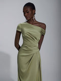 Elitara Elegant Luxurious Satin Ruched Off Shoulder Mermaid Dress, Suitable For Weddings, Parties, Vacations,