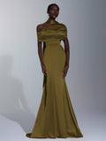 Elitara Elegant Winter Olive Green Formal Wedding Bridesmaid Dress, Fashionable Stretch Satin Fishtail Hem