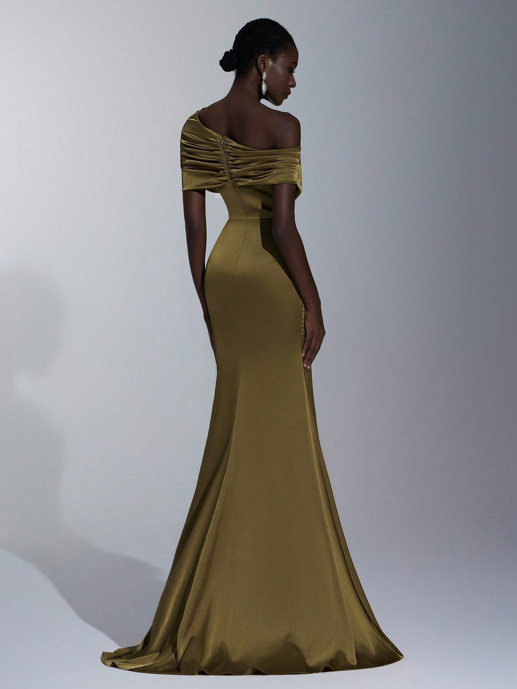 Elitara Elegant Winter Olive Green Formal Wedding Bridesmaid Dress, Fashionable Stretch Satin Fishtail Hem - image 2