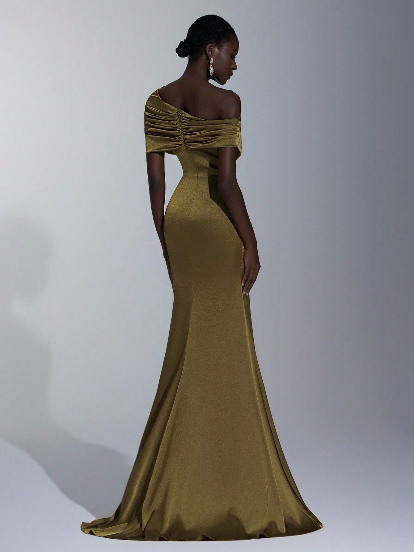 Elitara Elegant Winter Olive Green Formal Wedding Bridesmaid Dress, Fashionable Stretch Satin Fishtail Hem - image 2