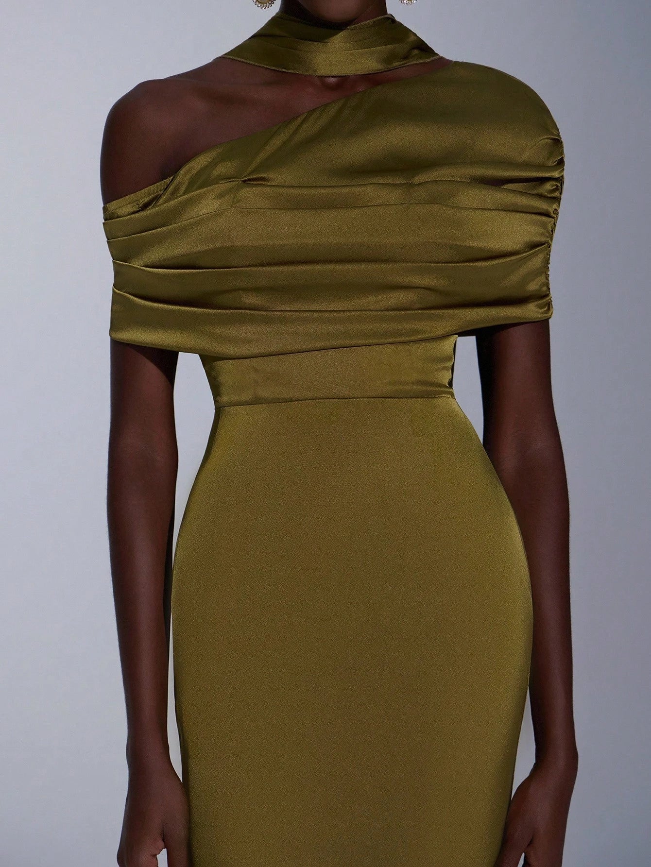 Elitara Elegant Winter Olive Green Formal Wedding Bridesmaid Dress, Fashionable Stretch Satin Fishtail Hem - image 4