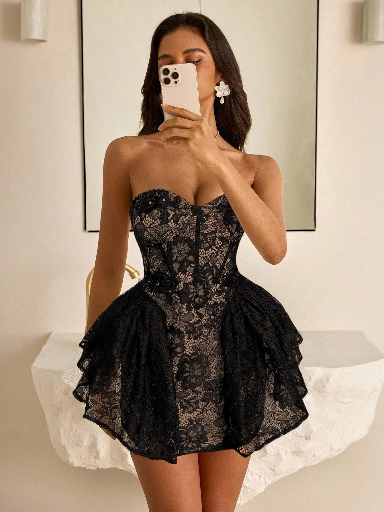 Vowa Elegant White Summer Bachelorette Party Wedding Formal Palace Style Lace Strapless Boned Waisted A-Line - image 6