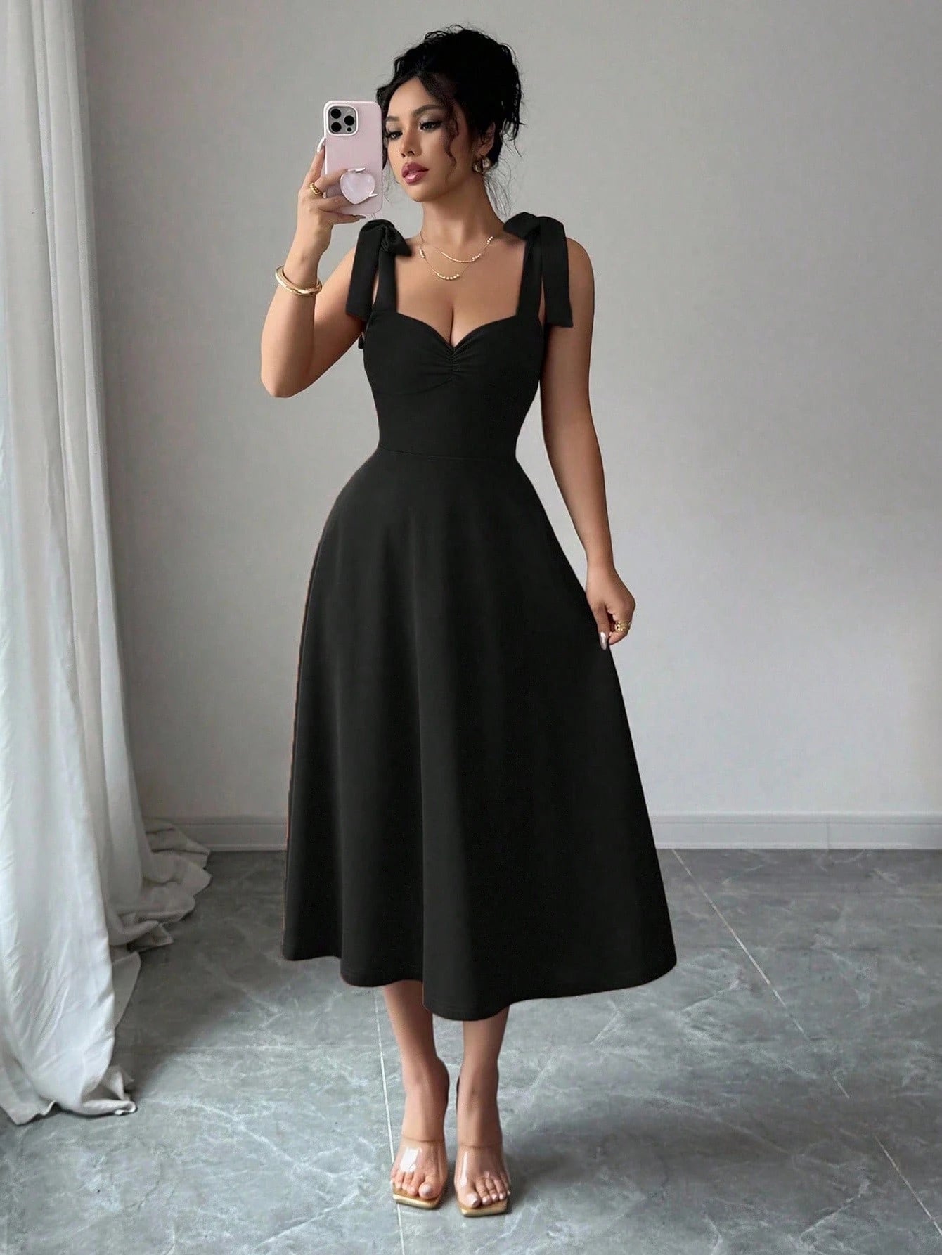 Elenzga Sleeveless Tie-Up Cinched Waist A-Line Elegant Romantic Women Dress - image 16