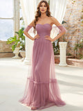 EVERPRETTY Romantic Off-Shoulder Ruffle Hem Mesh Tangerine Bridesmaid Dress, Suitable For Wedding, Party,