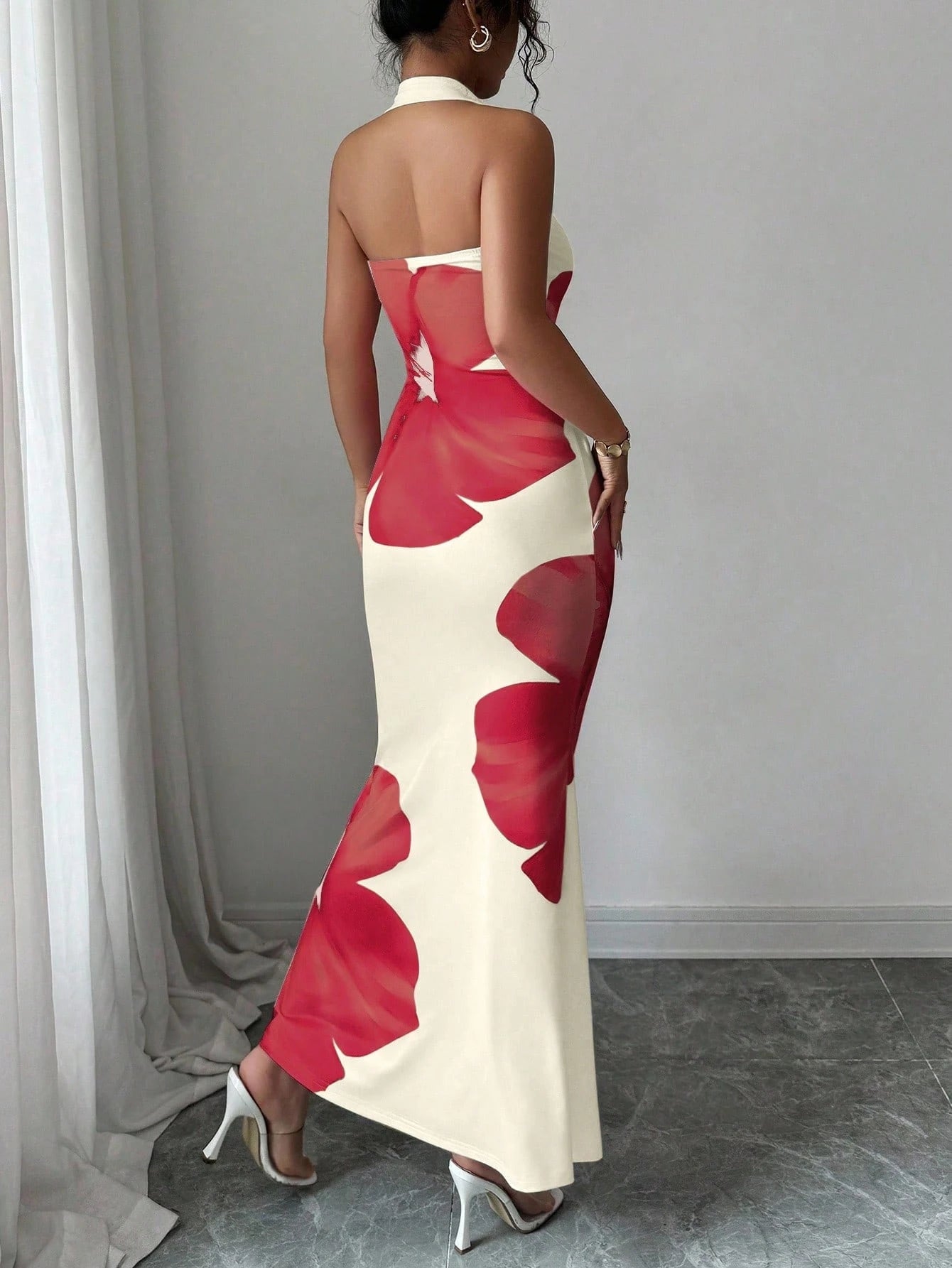 Elenzga Women's 2025 Summer Halter Tie Waist Slim Fit Printed Mid-Length Dress - image 2