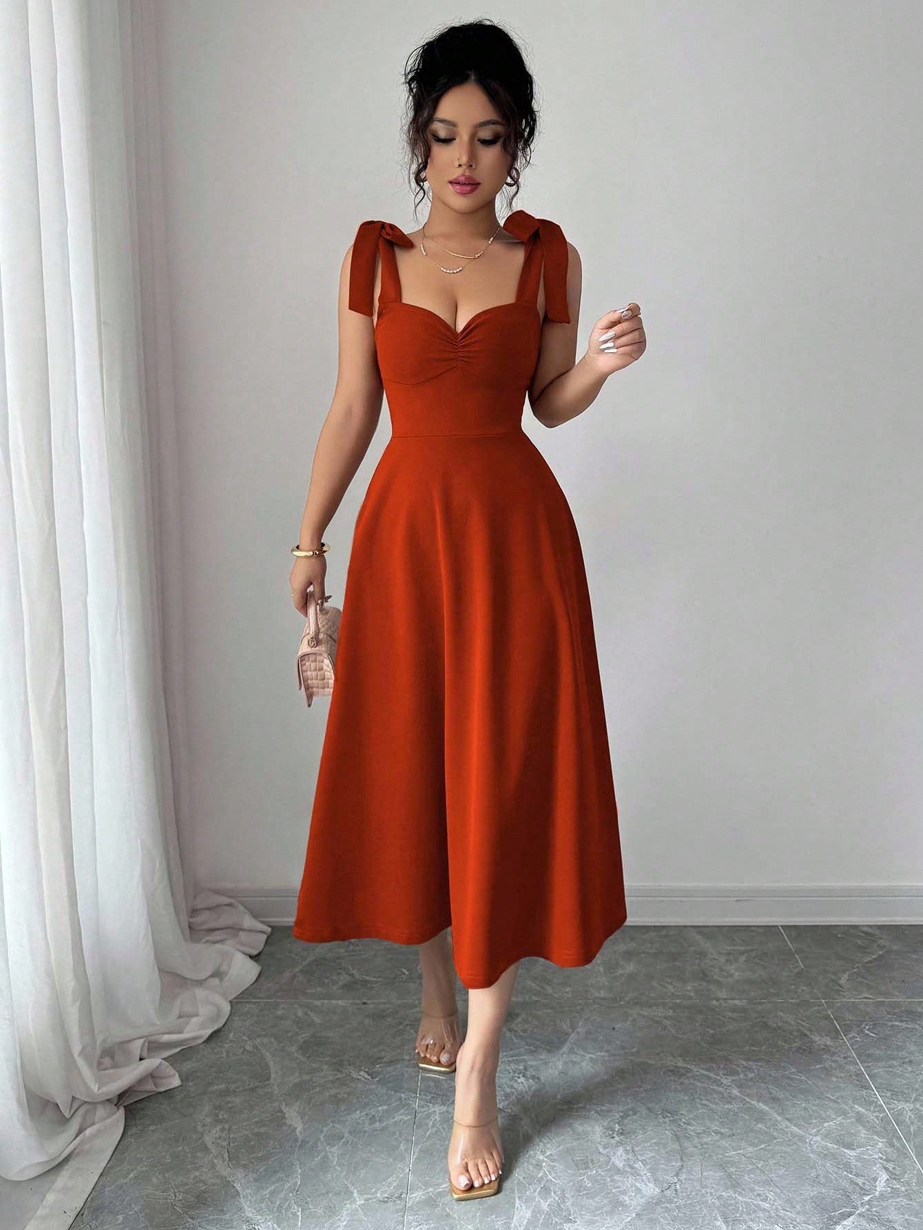 Elenzga Sleeveless Tie-Up Cinched Waist A-Line Elegant Romantic Women