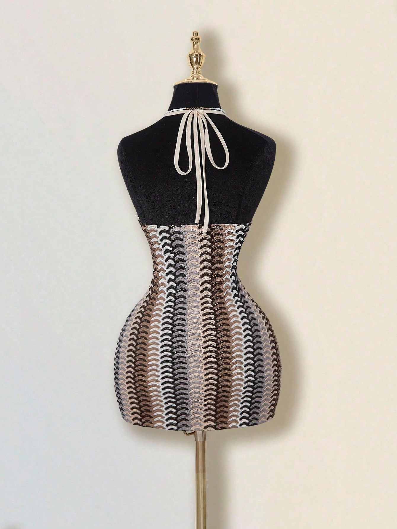 ICON Women's Colorful Jacquard Knit Contrast Ribbed Trim Halter