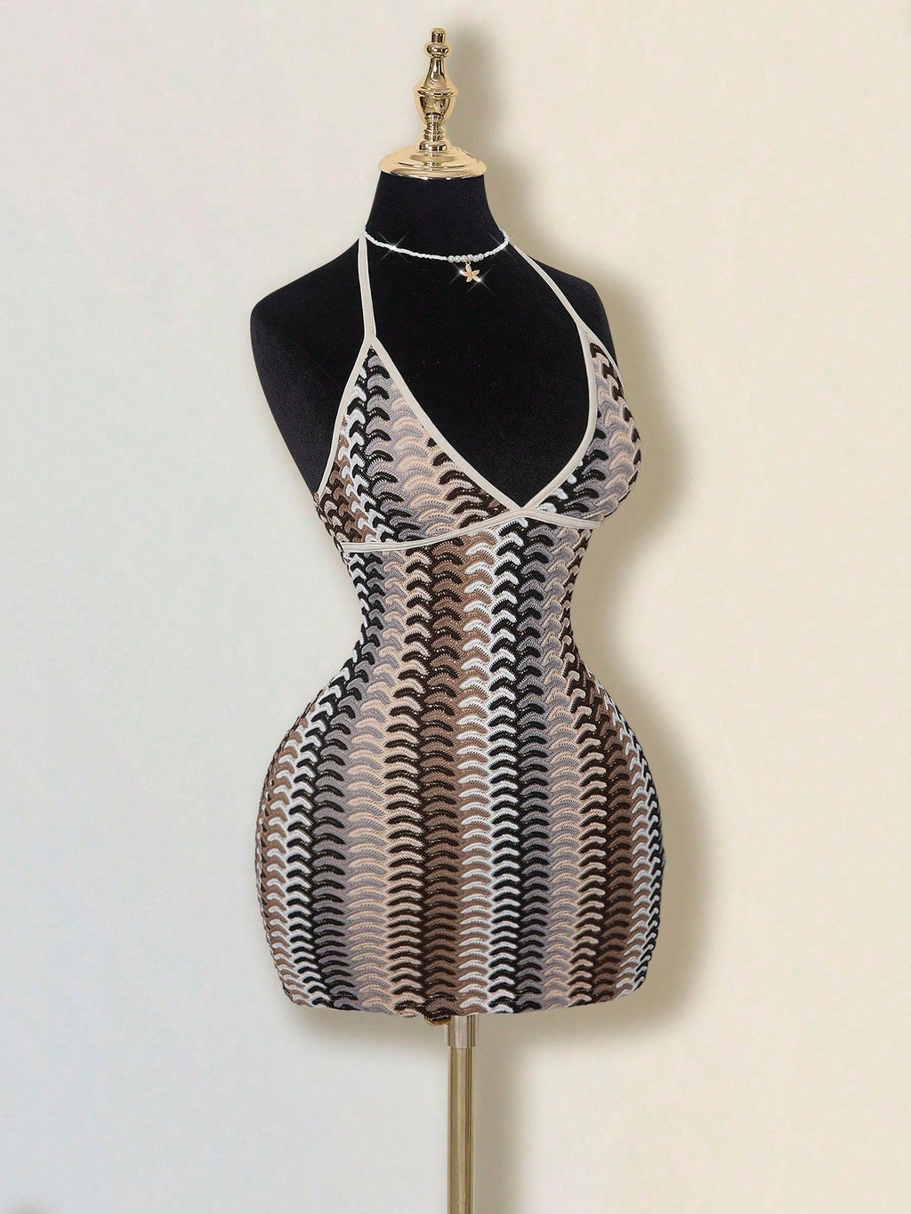 ICON Women's Colorful Jacquard Knit Contrast Ribbed Trim Halter