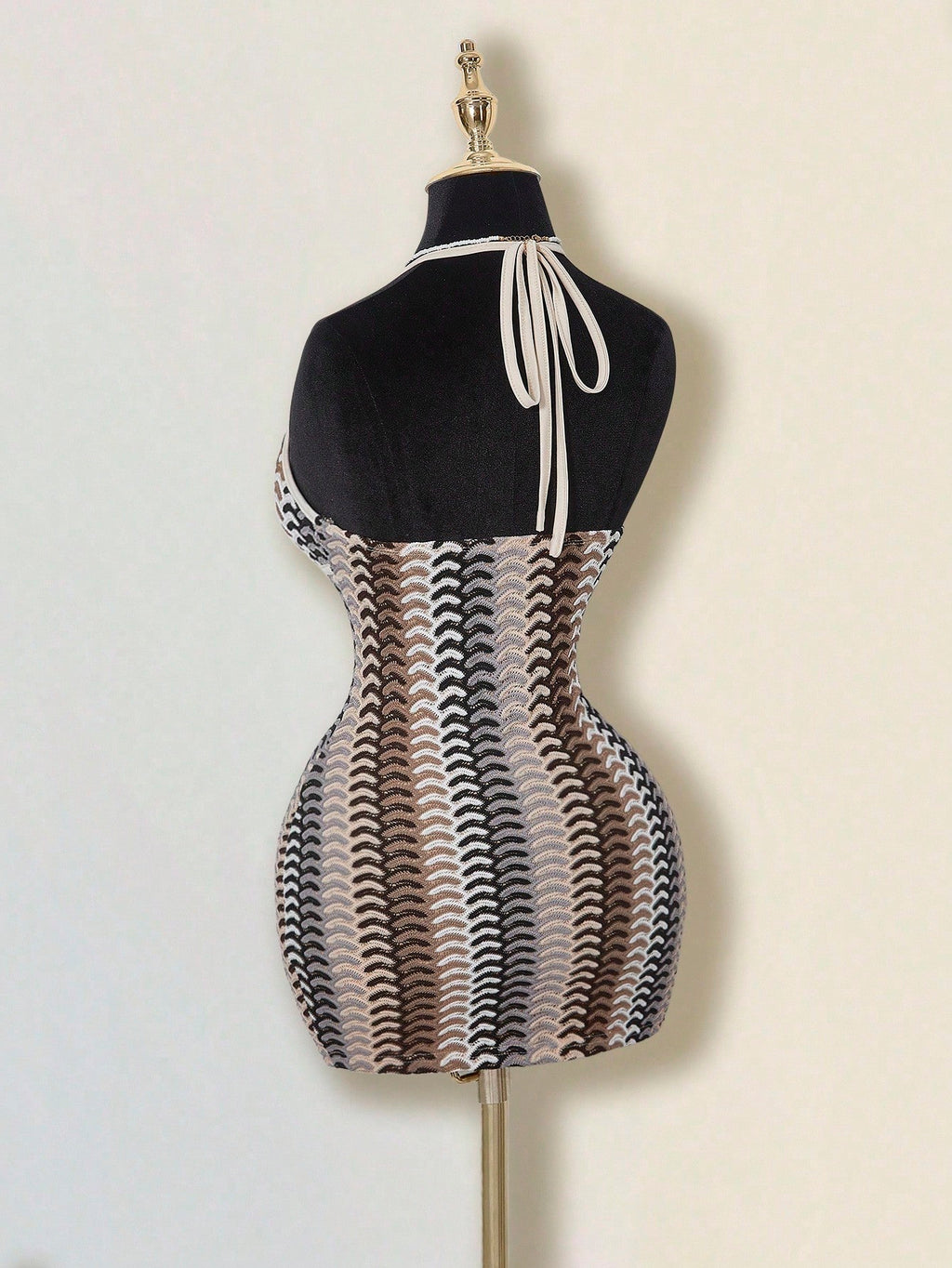 ICON Women's Colorful Jacquard Knit Contrast Ribbed Trim Halter