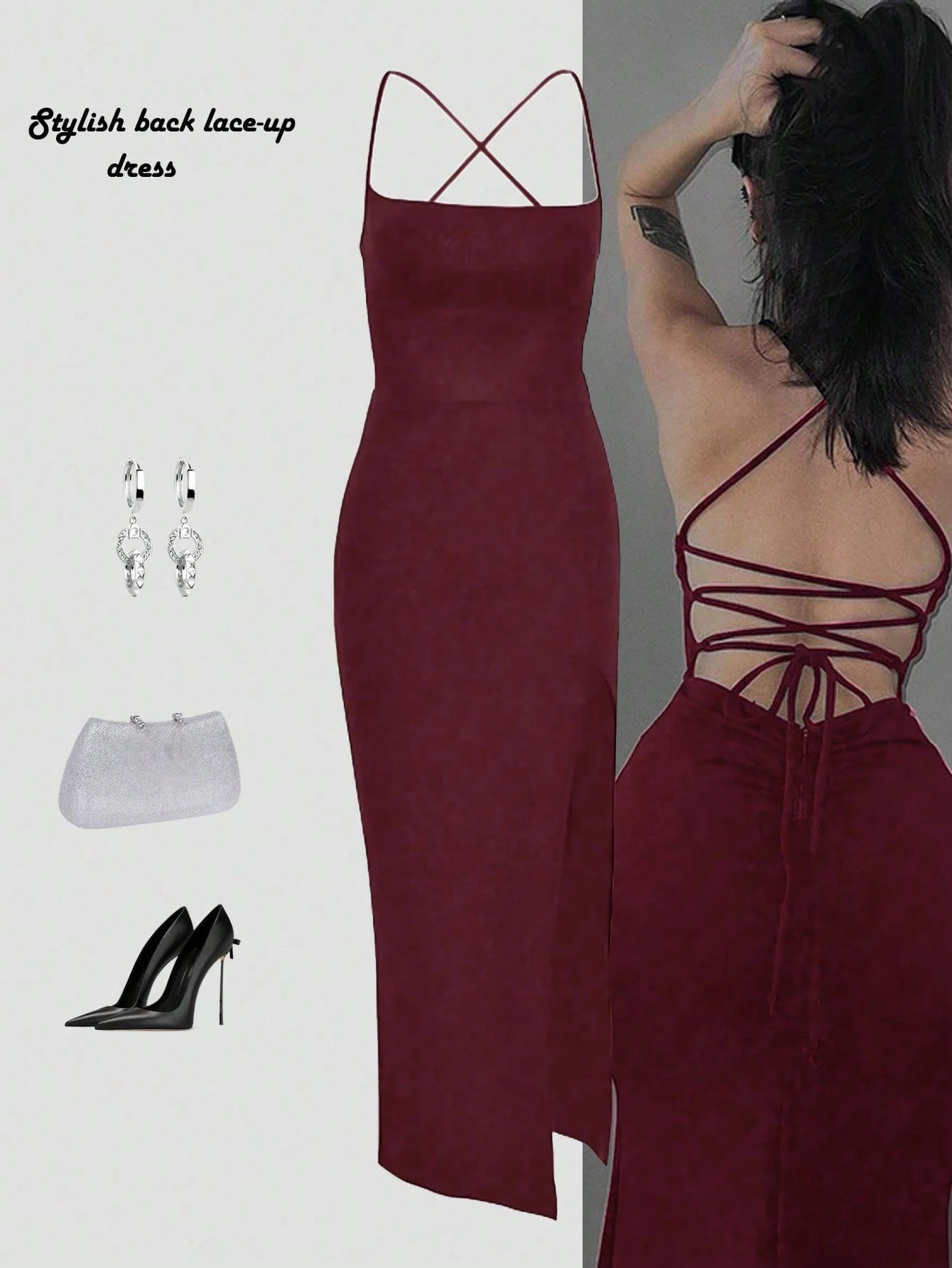 Dresses Solid Color Spaghetti Strap Large Backless Hip Pleats Large