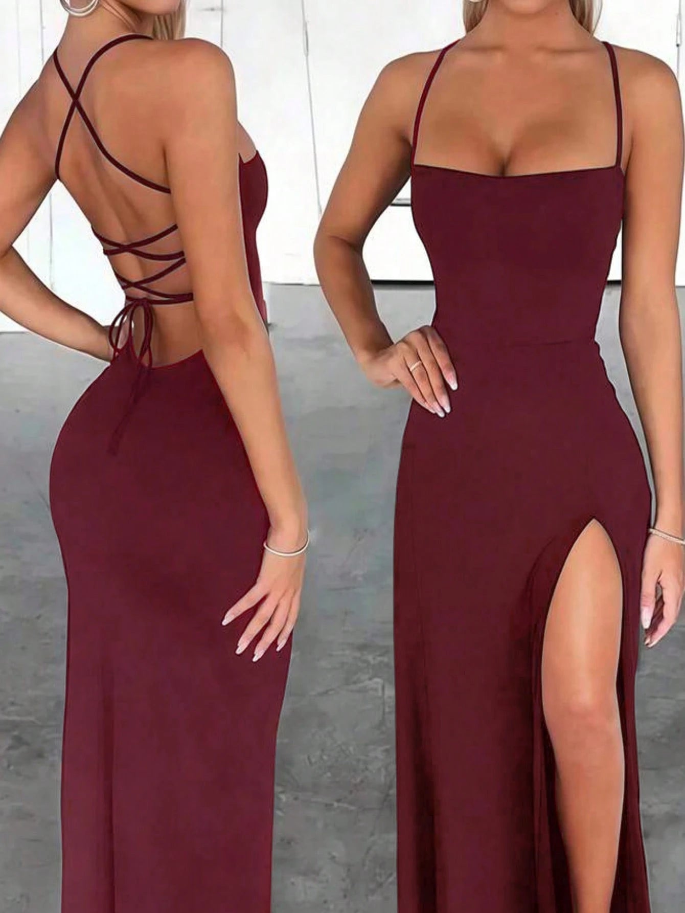 Dresses Solid Color Spaghetti Strap Large Backless Hip Pleats Large