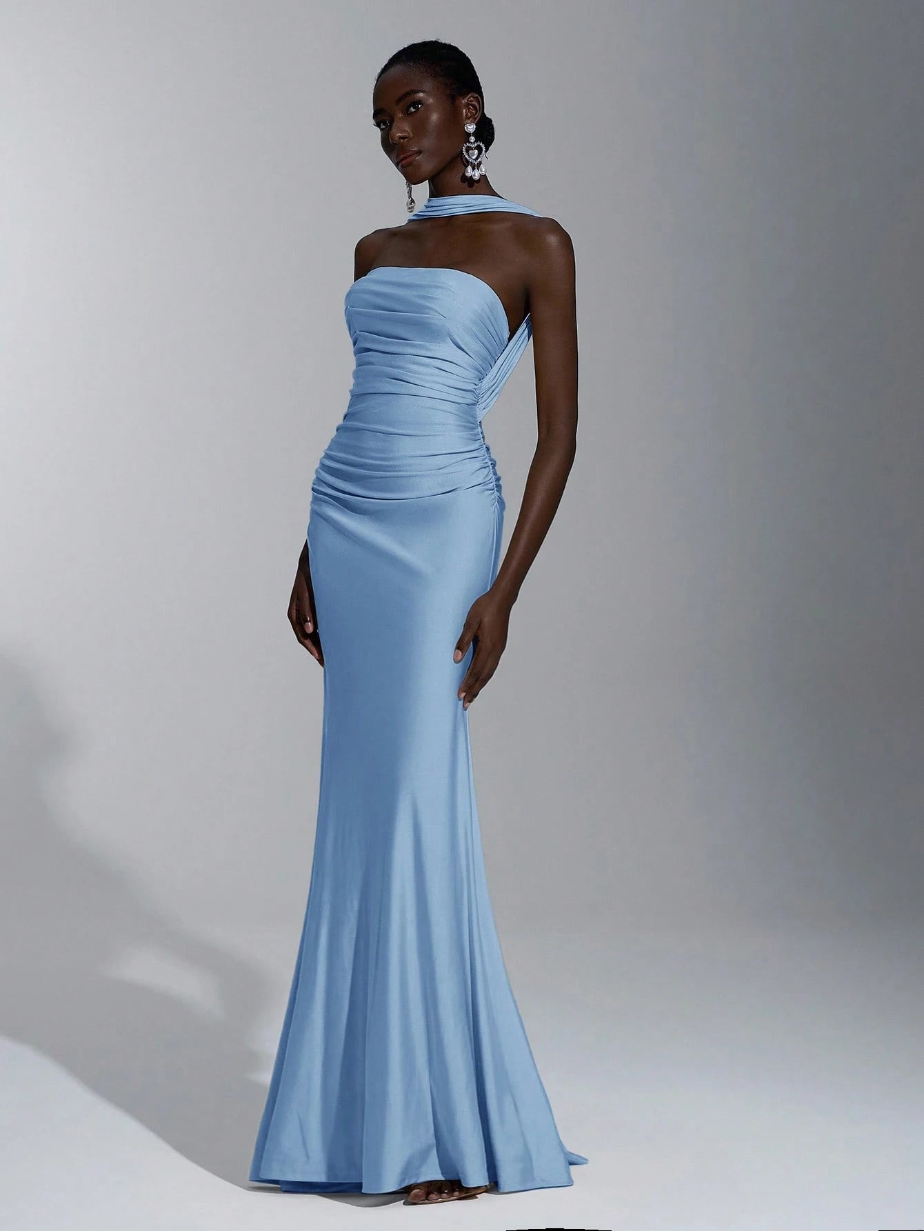 Belle Elegant Light Blue Summer Evening Formal Wedding Bridesmaid Dress, Minimalist Strapless Backless - image 11