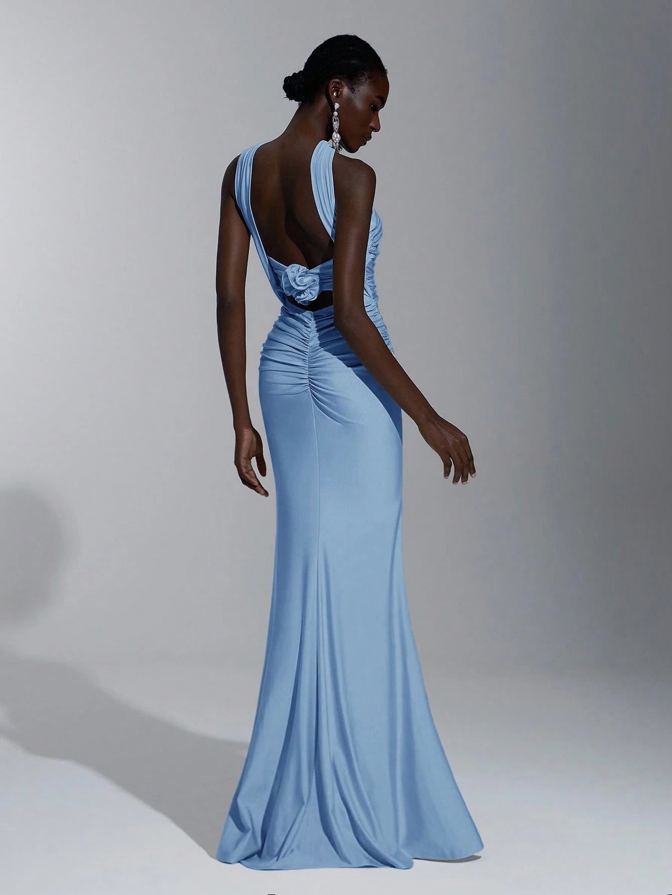 Belle Elegant Light Blue Summer Evening Formal Wedding Bridesmaid Dress, Minimalist Strapless Backless - image 12