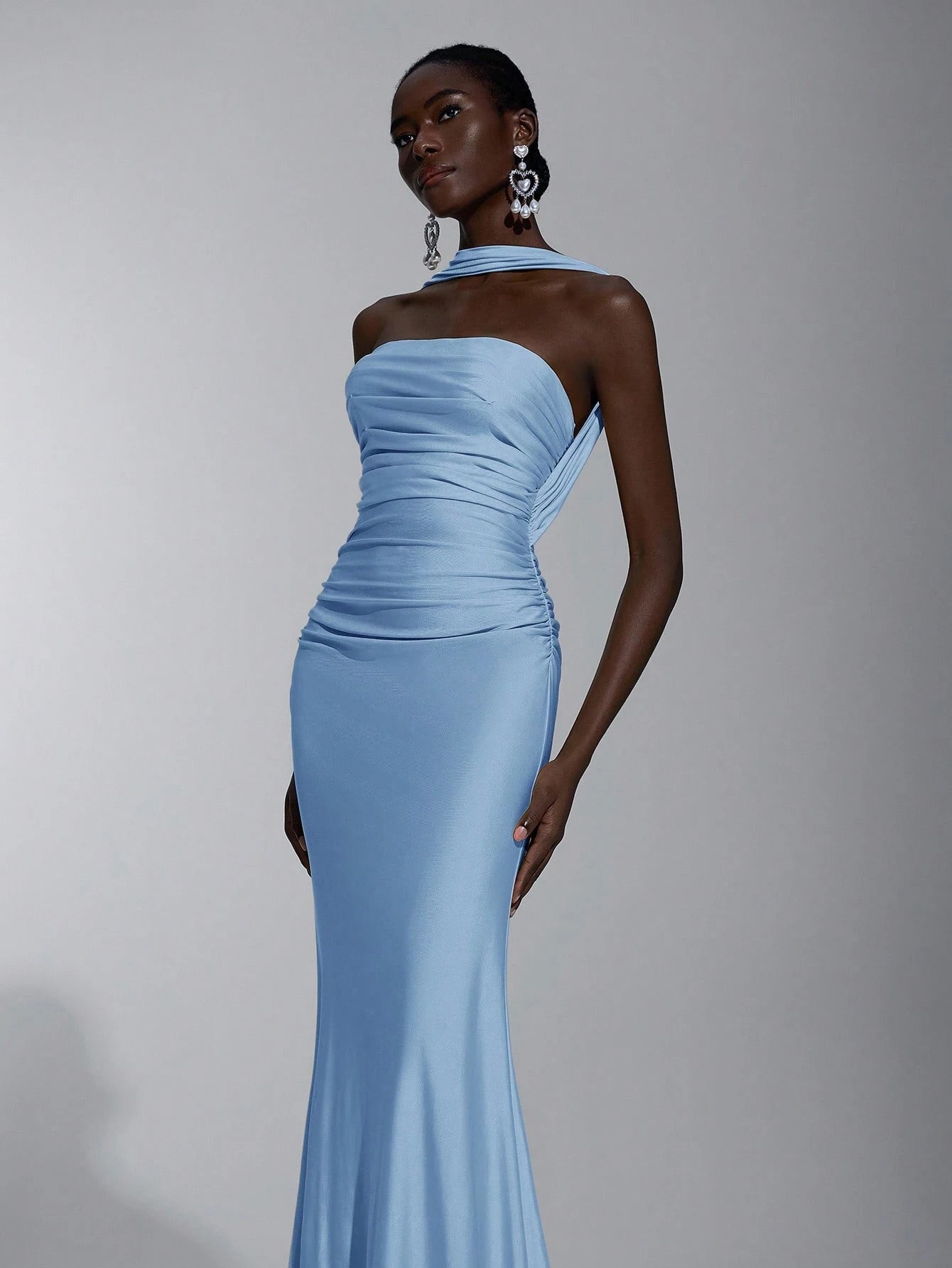 Belle Elegant Light Blue Summer Evening Formal Wedding Bridesmaid Dress, Minimalist Strapless Backless - image 13