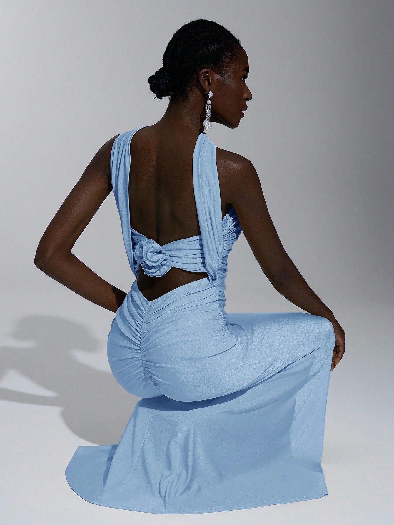 Belle Elegant Light Blue Summer Evening Formal Wedding Bridesmaid Dress, Minimalist Strapless Backless - image 14
