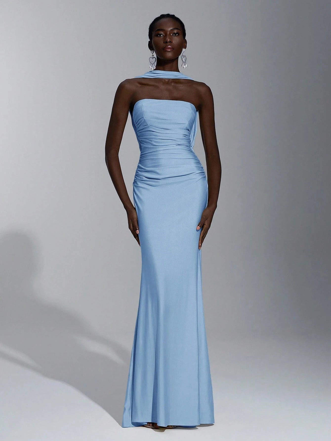 Belle Elegant Light Blue Summer Evening Formal Wedding Bridesmaid Dress, Minimalist Strapless Backless - image 16