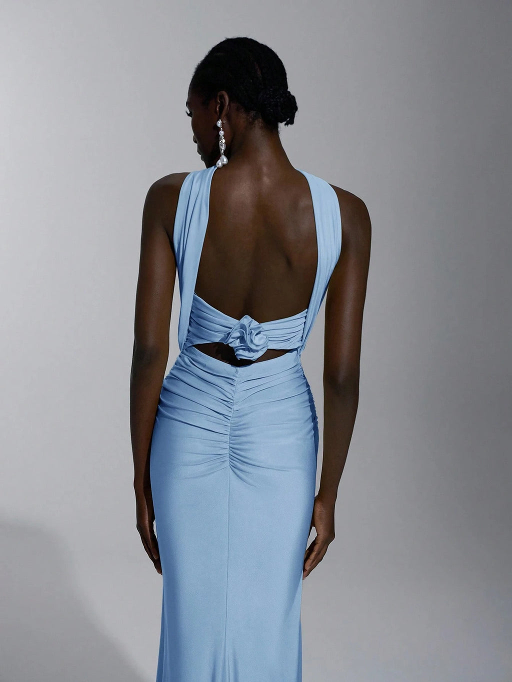 Belle Elegant Light Blue Summer Evening Formal Wedding Bridesmaid Dress, Minimalist Strapless Backless - image 18