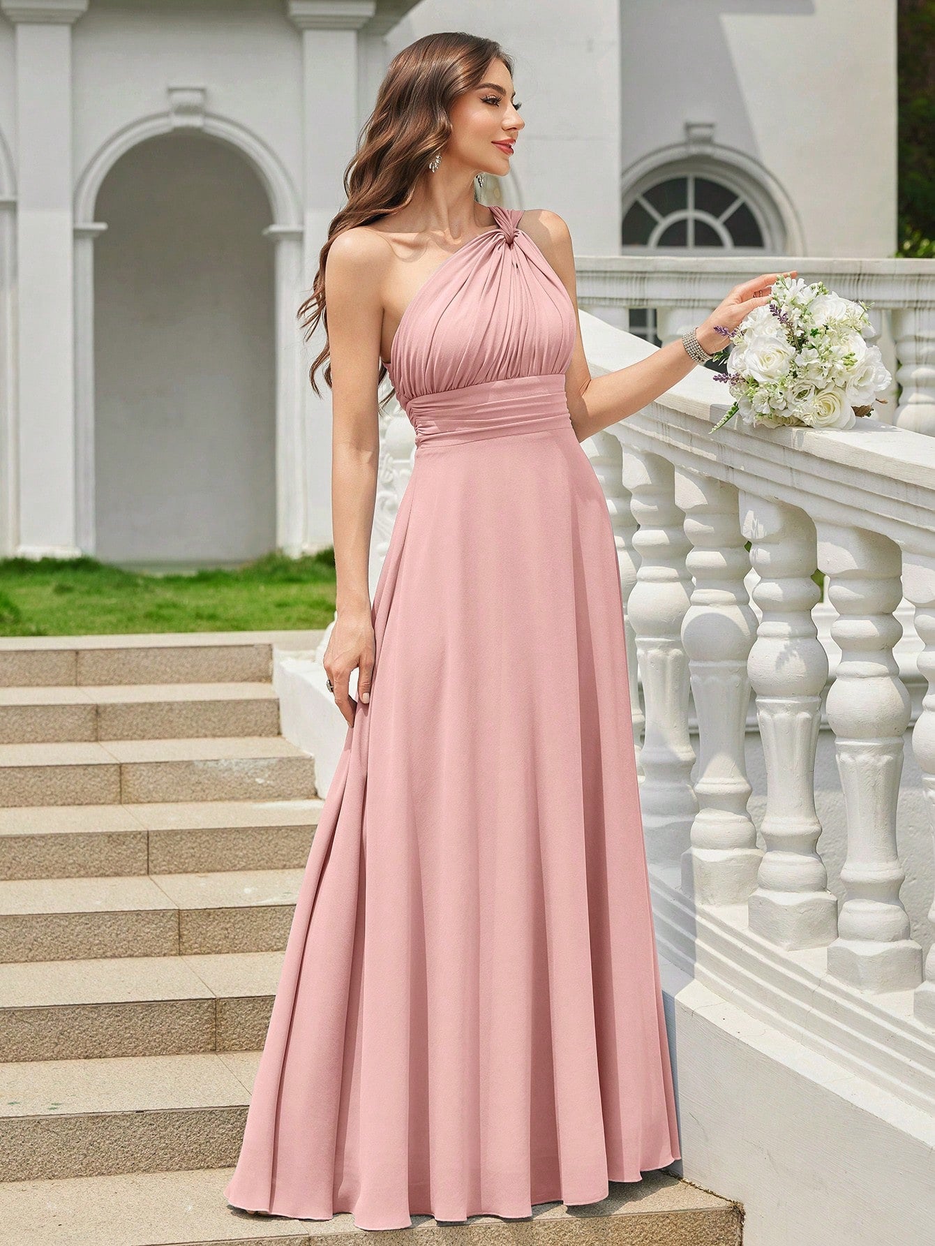 Volly Toych Off-The-Shoulder Ruched Chiffon Elegant Long Formal