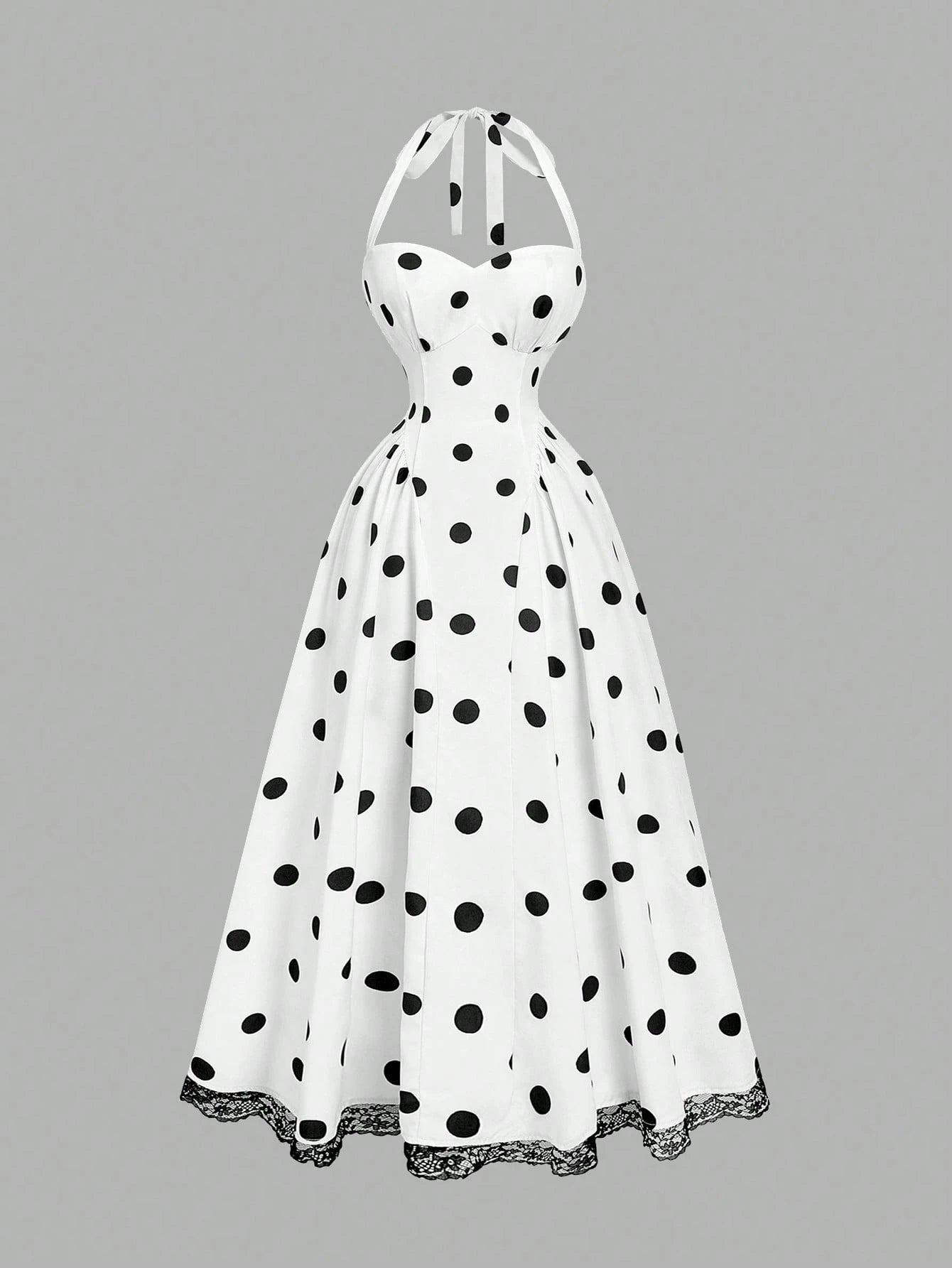 MOD Women's Romantic Floral Print Halter Mid-Length Dress Vintage, Wedding Guest Dress - image 11