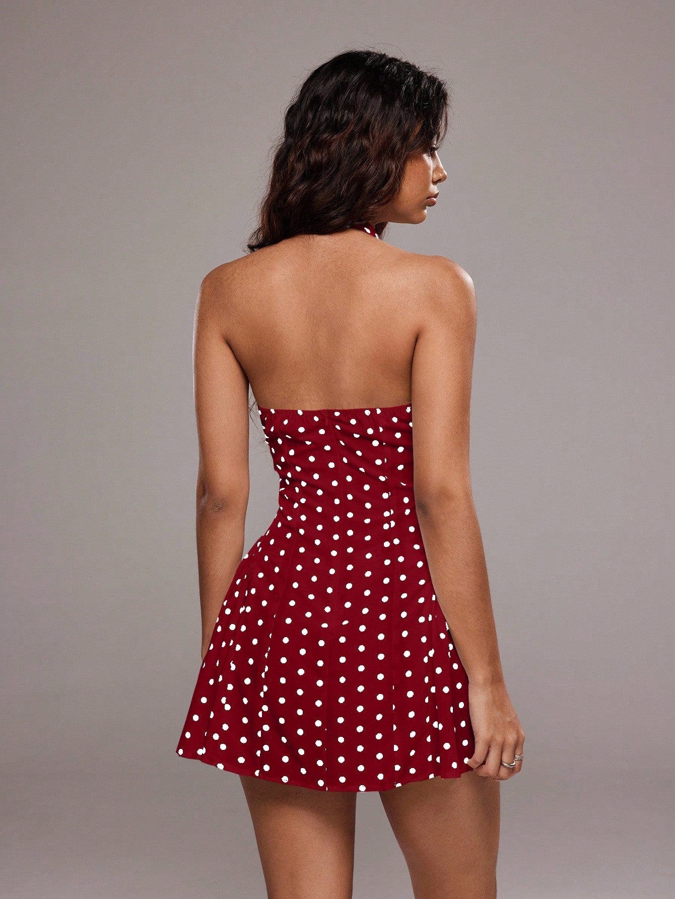 TRNVIE Women's Polka Dot Print Sexy V-Neck Backless Mini Dress