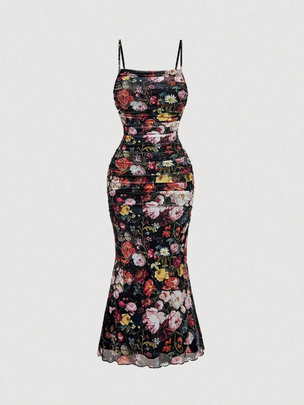 Skyraze Women's Green Floral Oil Painting Ruched Bodycon Cami Dress,Summer Holiday,Casual - image 3