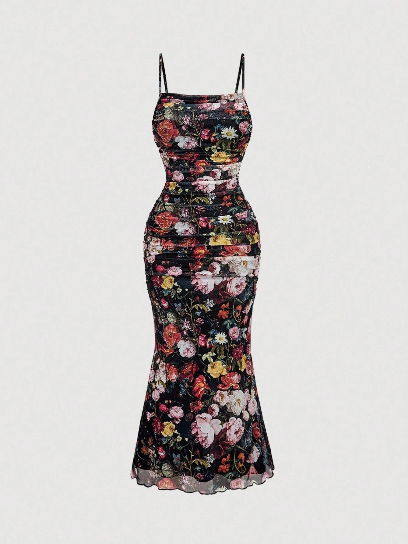 Skyraze Women's Green Floral Oil Painting Ruched Bodycon Cami Dress,Summer Holiday,Casual - image 3