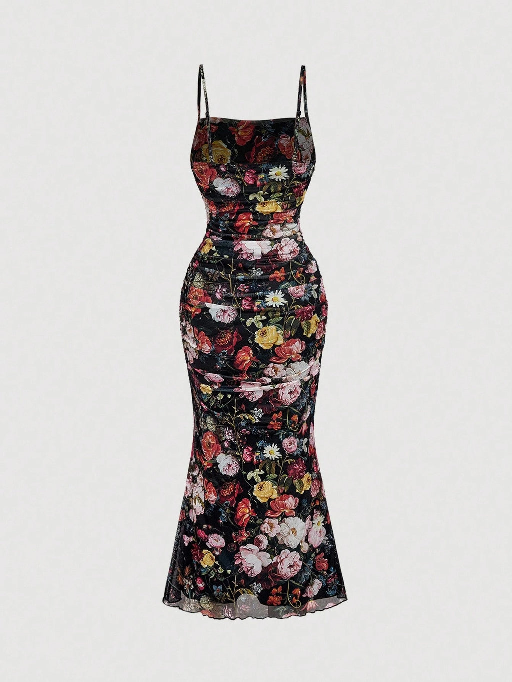 Skyraze Women's Green Floral Oil Painting Ruched Bodycon Cami Dress,Summer Holiday,Casual - image 2
